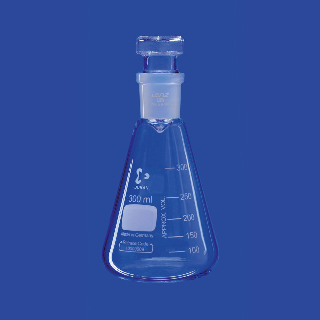 Jodzahl-Kolben mit Normschliff, ohne Kragen