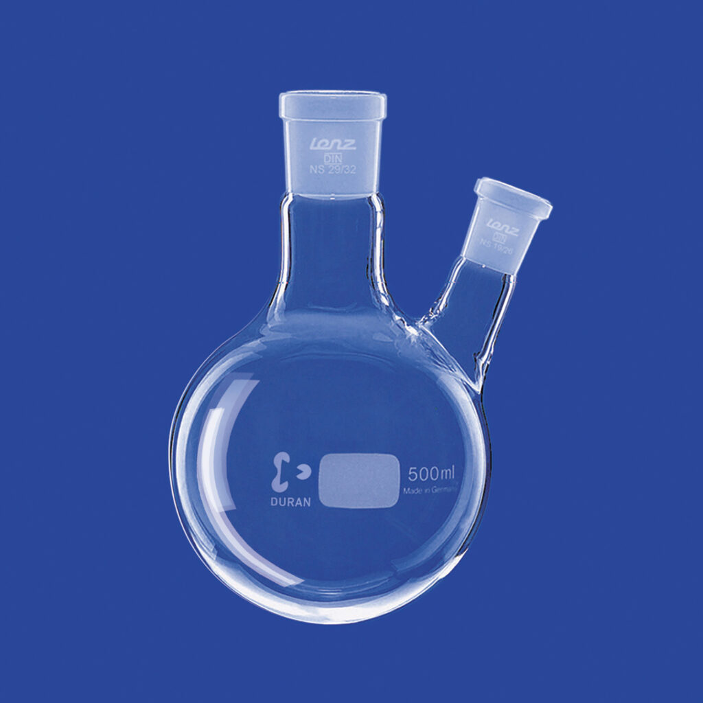 Zweihals-Rundkolben, Seitenhals schräg