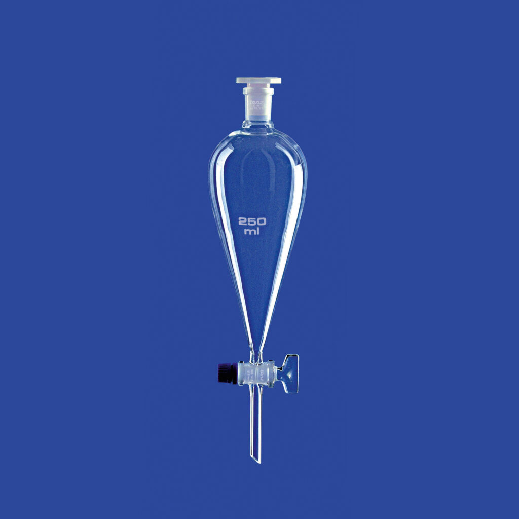 Scheidetrichter nach Squibb, mit Glasküken, ohne Teilung