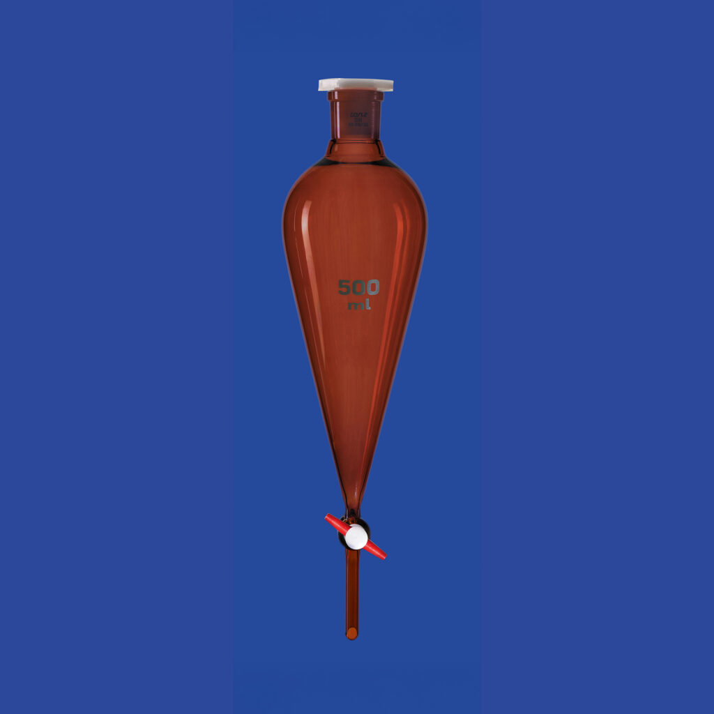 Scheidetrichter nach Squibb, Braun, mit PTFE-Küken, ohne Teilung