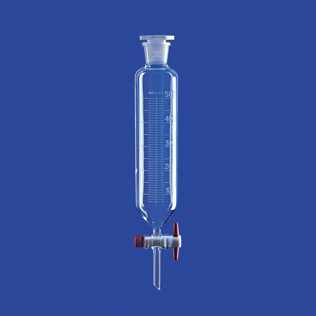 Scheidetrichter, zylindrisch, mit PTFE-Küken, mit Teilung