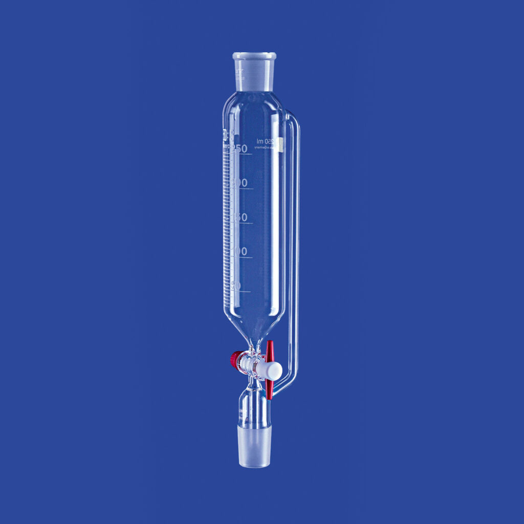 Tropftrichter, zylindrisch, mit PTFE-Küken, mit Druckausgleichsrohr