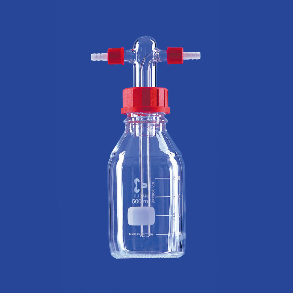 Gaswaschflaschen nach Drechsel, mit Schraubverbindungsanschlüssen