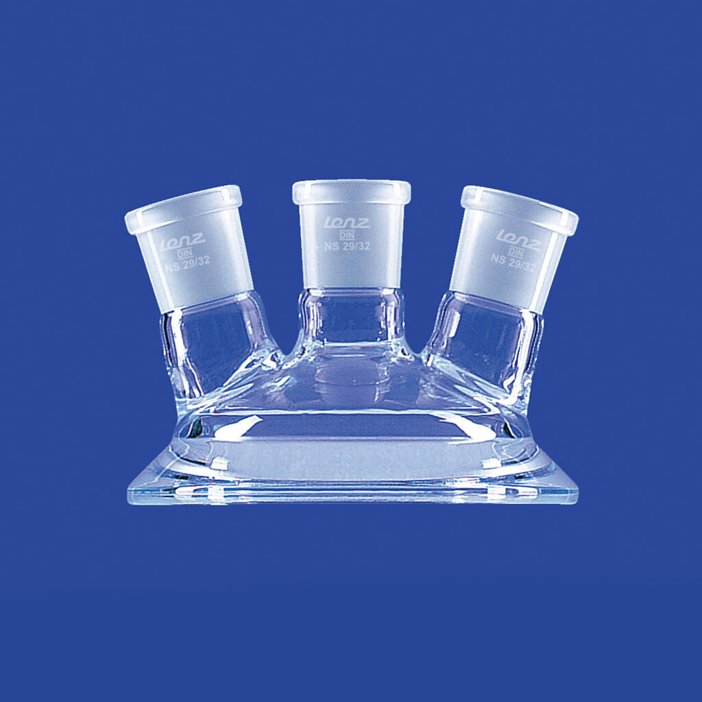 Planschliff-Deckel, Mittelhals, zwei schräge Seitenhälse