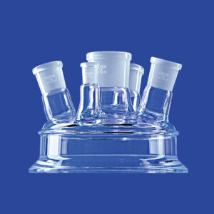 Planschliff-Deckel, Mittelhals, drei schräge Seitenhälse, ein gerader Seitenhals